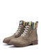 Women Solid Color Lace Up Zipper Casual Splicing Knitted Short Boots - Grey