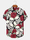 Mens All Over Rose Skull Print Funny Short Sleeve Shirts - Black