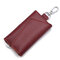 Men Cow Leather Wallet Key Genuine Leather Passport Wristlet Wallet - Wine Red