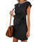 Solid Color Maternity Lace-up Patchwork Short Sleeves Dress - Black