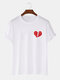 Mens 100% Cotton Heart Graphics Casual Short Sleeve T-Shirt - White