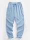 Mens Solid Color Plain Drawstring Elastic Waist Pants With Pocket - Blue
