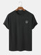 Mens Smile Slogan Embroidery Casual Black Short Sleeve T-Shirt - Black