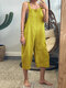 Straps Solid Color Loose Plus Size Cotton Jumpsuit - Yellow