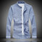 Mens Business Casual Print Button Down Solid Color Slim Dress Shirt - Denim Blue