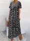 Leopard Print Lace Patchwork V-neck Plus Size Dress - Grey