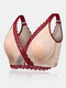 Women Lace Trim Wireless Breathable Push Up Full Coverage Comfy Bra - Nude