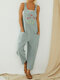 Straps Flower Embroidery Casual Jumpsuit For Women - Green
