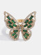 Alloy Diamond 3D Butterfly-shape Ring For Women - Green