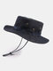 Men Polyester Cotton Solid Color Big Brim Outdoor Sunshade Bucket Hat - Navy