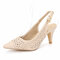 LOSTISY Women Casual Breathable Hollow Pointed Toe Buckle High Heel Lady Sandals - Beige