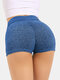 Women Breathable Quick-Drying Solid Seamless Skinny Fit High Waist Sports Biking Shorts - Blue