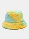 Women Tie-dye Mix Color Lamb Fur Warm Casual Cute Bucket Hat - Yellow