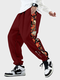 Pantaloni sportivi larghi patchwork invernali da uomo con figura floreale giapponese con stampa laterale - Vino rosso