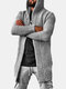 Мужской однотонный вязаный повседневный рваный свободный свитер средней длины с капюшоном - Серый
