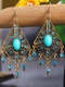 Vintage Bohemian Hollow Carved Rhombus Inlaid Rhinestone Alloy Earrings - Lake Blue