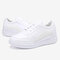 Women Casual Sports White Lace Up Flat Sneakers  - White