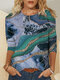 Fashion Print O-neck Long Sleeve Plus Size Casual Cotton T-shirt for Women - Blue