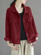 Solid Corduroy Long Sleeve Lapel Jacket For Women - Red