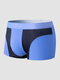 Men Cotton Colorblock Mesh Spliced Breathable U Convex Antibacterial Boxers Briefs - Blue 1