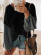 Patchwork Contrast Color Long Sleeve Blouse For Women - Black