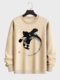 Mens Chinese Character Ink Print Crew Neck Pullover Sweatshirts - Apricot