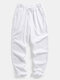 Mens Solid Color Plain Drawstring Elastic Waist Pants With Pocket - White