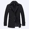 Abrigo casual cálido de lana de color puro con doble cuello en invierno para hombres - Negro