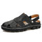 Men Cow Leather Hand Stitching Non Slip Outdoor Casual Sandals - Black