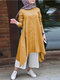 Aysmmetrical Solid Color Long Sleeve O-neck Plus Size Dress - Yellow