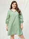 Plus Size Side Pocket V-neck Long Sleeve Dress - Green