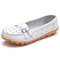Leather Breathable Hollow Out Soft Sole Women Flat Casual Shoes - White