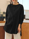 Blusa suelta de manga larga con dobladillo alto y bajo liso - Negro