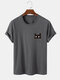 Mens Cartoon Cat Chest Print Crew Neck Short Sleeve 100% Cotton T-Shirt - Dark Grey
