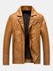 Mens Fashion PU Leather Long Sleeve Slim Fit Casual Zipper Coats Jackets - Earth Yellow