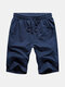 Men Solid Color Casual Home Sports Shorts - Navy