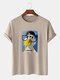 Camisetas de algodón de manga corta para hombre Cartoon Duck Graphic Crew Cuello - Caqui