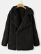 Fluffy Zip Front Lapel Collar Casual Homewear Lamb Coat - Black