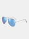 Men Alloy Full Frame Double Bridge Toad Glasses Polarized UV 400 All-match Retro Sunglasses - Silver frame/Blue