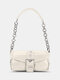 Creative Faux Fur Splicing Chain Double Pockets Flap Magnetic Clasp Underarm Bag Handbag - White