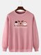 Mens Christmas Letter Cartoon Print Crew Neck Pullover Drop Shoulder Sweatshirts - Pink