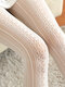 جوارب طويلة نسائية Nylon لوليتا دانتيل جاكار مجوف للتنفس - أبيض