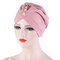 Chiffon Cow Louver Fold Hat Soft Sokid Color Adjustable Headdress Headscarf - Pink