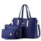 Women 3 PCS Vintage PU Leather Shoulder Bag Handbag Clutch Bag - Blue
