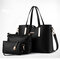 Women 3 PCS Vintage PU Leather Shoulder Bag Handbag Clutch Bag - Black