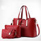 Women 3 PCS Vintage PU Leather Shoulder Bag Handbag Clutch Bag - Red