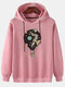Mens Hot Air Balloon Graphic Print Cotton Relaxed Fit Drawstring Pullover Hoodies - Pink