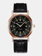 8 Colors Metal Leather Men Vintage Watch Decorative Pointer Luminous Quartz Watch - Rose Gold Case Black Dial Black 