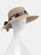 Women Dacron Floral Pattern Bandage Big Brim Sunscreen Breathable Woven Straw Hat - Coffee