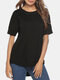 Solid Color Irregular Hem Short Sleeve O-Neck Casual T-shirt - Black